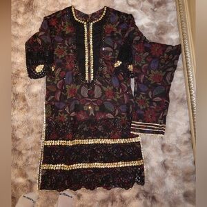 Charizma 2 piece Floral Patterned Dress with Gold Accents